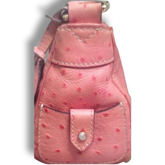 Dooney & Bourke Vintage Pink Ostrich Embossed Barrell Packet Bag - Picture 7 of 16